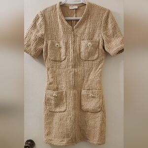Sandro Paris Women's Tweed Tan Textured Short Sleeve Dress, Size 36.